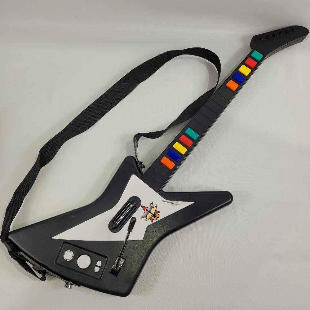 PS2 PS3 Guitar Hero & Rockband Wireless Rock Icon Black Guitar NO DONGLE